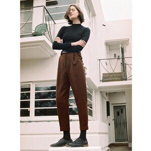 Caves Collect Brown Wool Ciggie Trousers (Petite)
